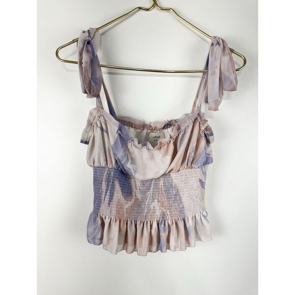 Aritzia Wilfred Crop Top Sz M Smocked Fairy Doll Chiffon Adjustable Shoulder Tie - Picture 2 of 5